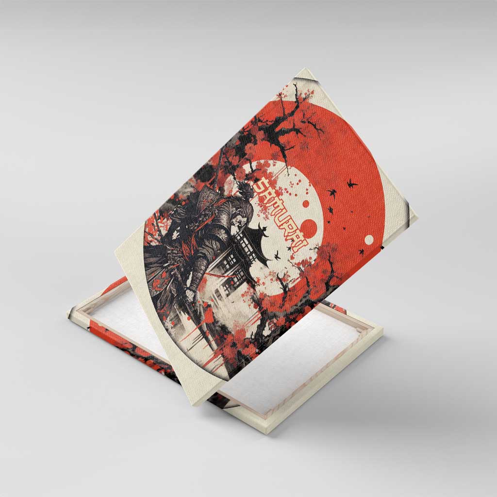 Samurai Warrior Japan Canvas Wall Art Red-blossomed Tree Classic Japanese Stylized - Polynesian Pride