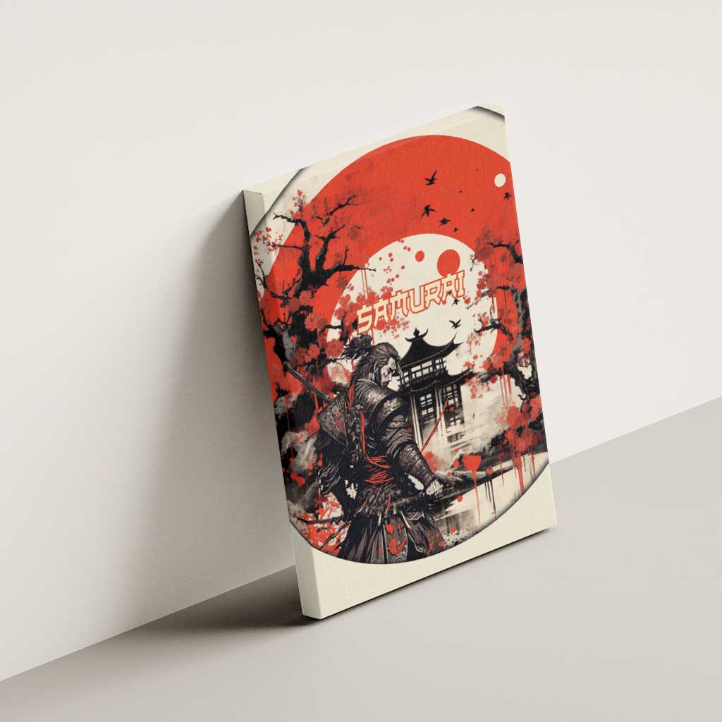 Samurai Warrior Japan Canvas Wall Art Red-blossomed Tree Classic Japanese Stylized - Polynesian Pride