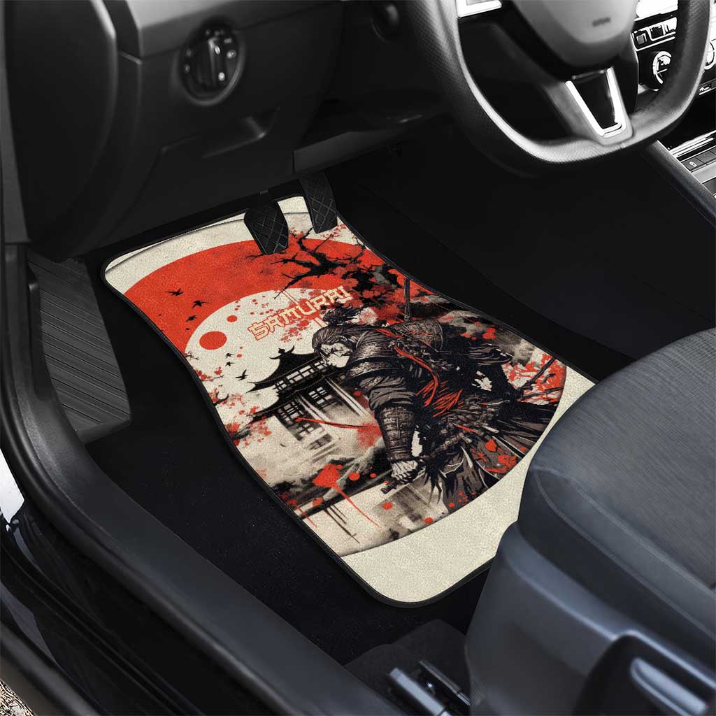 Samurai Warrior Japan Car Mats Red-blossomed Tree Classic Japanese Stylized - Polynesian Pride