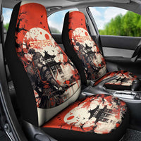 Samurai Warrior Japan Car Seat Cover Red-blossomed Tree Classic Japanese Stylized - Polynesian Pride