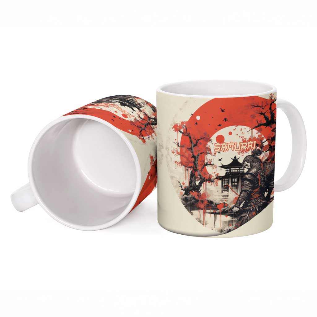 Samurai Warrior Japan Ceramic Mug Red-blossomed Tree Classic Japanese Stylized - Polynesian Pride