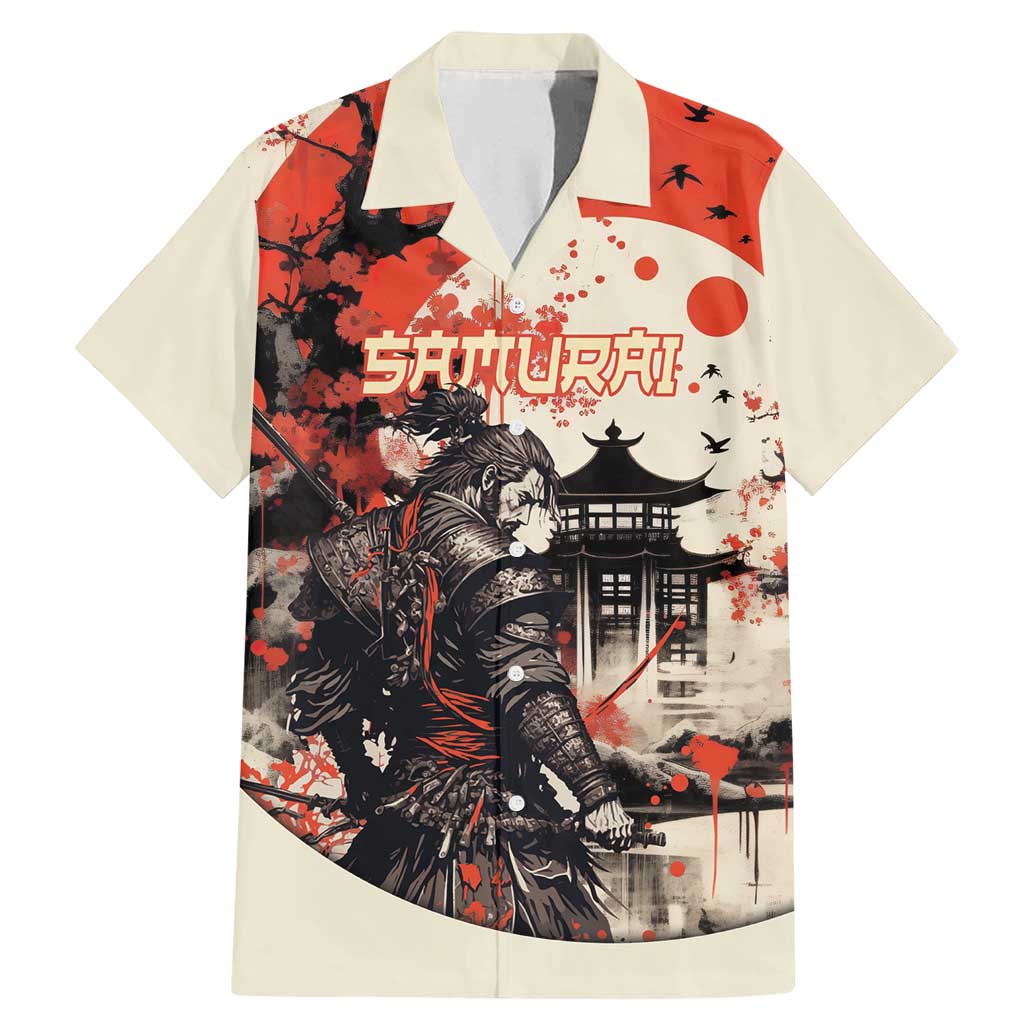 Samurai Warrior Japan Family Matching Mermaid Dress and Hawaiian Shirt Red-blossomed Tree Classic Japanese Stylized - Polynesian Pride