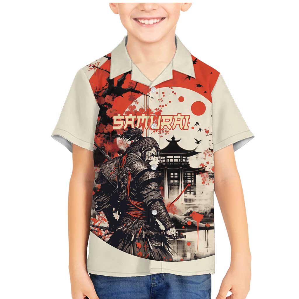 Samurai Warrior Japan Family Matching Mermaid Dress and Hawaiian Shirt Red-blossomed Tree Classic Japanese Stylized - Polynesian Pride