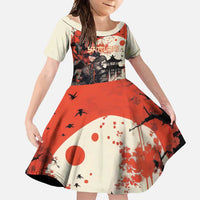 Samurai Warrior Japan Family Matching Summer Maxi Dress and Hawaiian Shirt Red-blossomed Tree Classic Japanese Stylized LT14 Daughter's Dress Red - Polynesian Pride