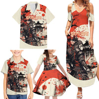 Samurai Warrior Japan Family Matching Summer Maxi Dress and Hawaiian Shirt Red-blossomed Tree Classic Japanese Stylized LT14 - Polynesian Pride