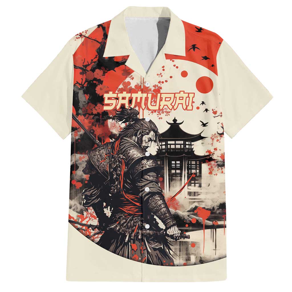 Samurai Warrior Japan Family Matching Summer Maxi Dress and Hawaiian Shirt Red-blossomed Tree Classic Japanese Stylized LT14 Dad's Shirt - Short Sleeve Red - Polynesian Pride