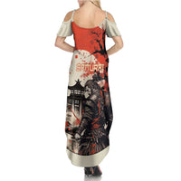 Samurai Warrior Japan Family Matching Summer Maxi Dress and Hawaiian Shirt Red-blossomed Tree Classic Japanese Stylized LT14 - Polynesian Pride
