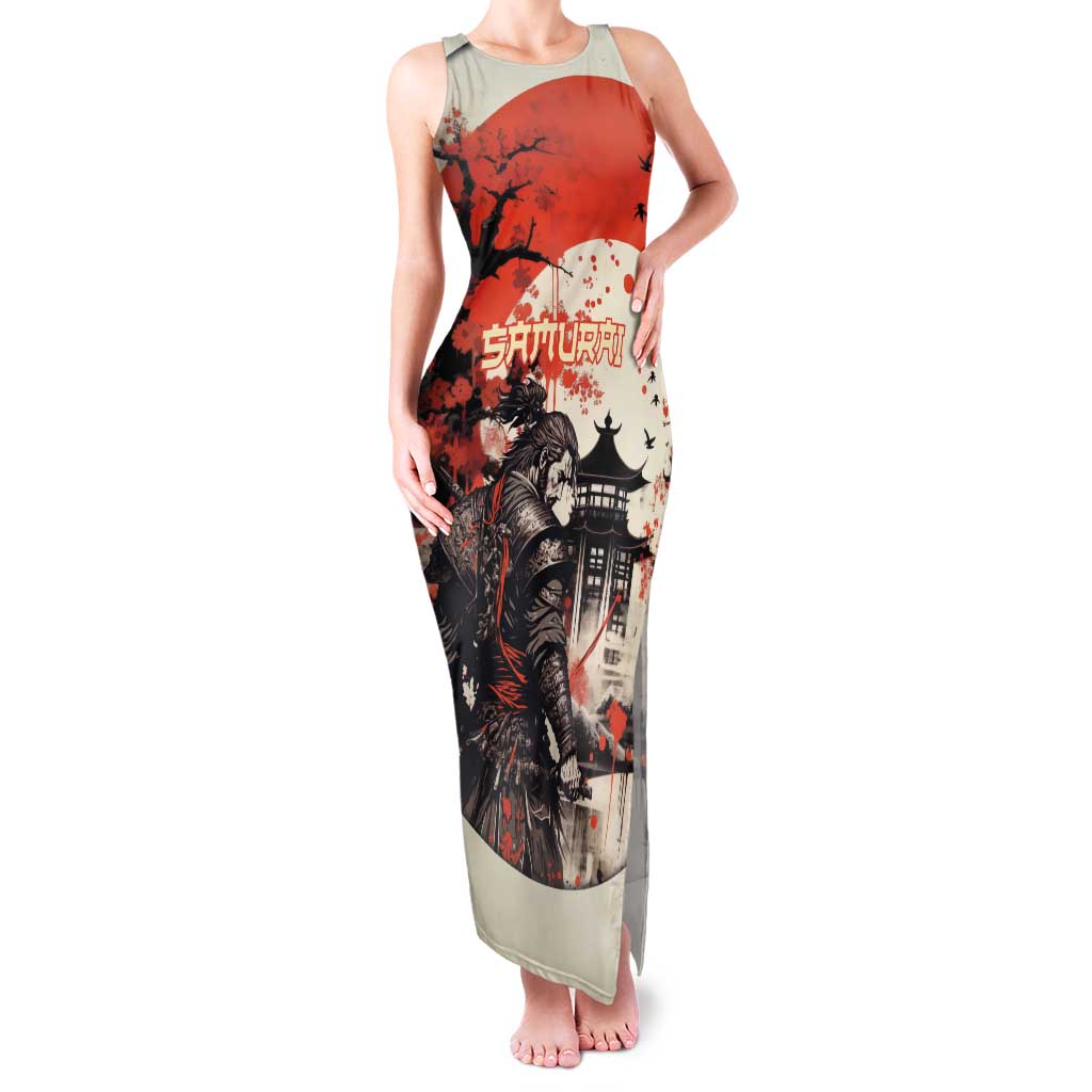 Samurai Warrior Japan Family Matching Tank Maxi Dress and Hawaiian Shirt Red-blossomed Tree Classic Japanese Stylized - Polynesian Pride