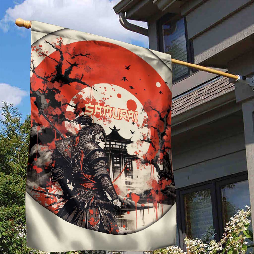 Samurai Warrior Japan Garden Flag Red-blossomed Tree Classic Japanese Stylized - Polynesian Pride