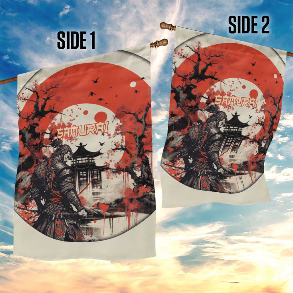 Samurai Warrior Japan Garden Flag Red-blossomed Tree Classic Japanese Stylized - Polynesian Pride