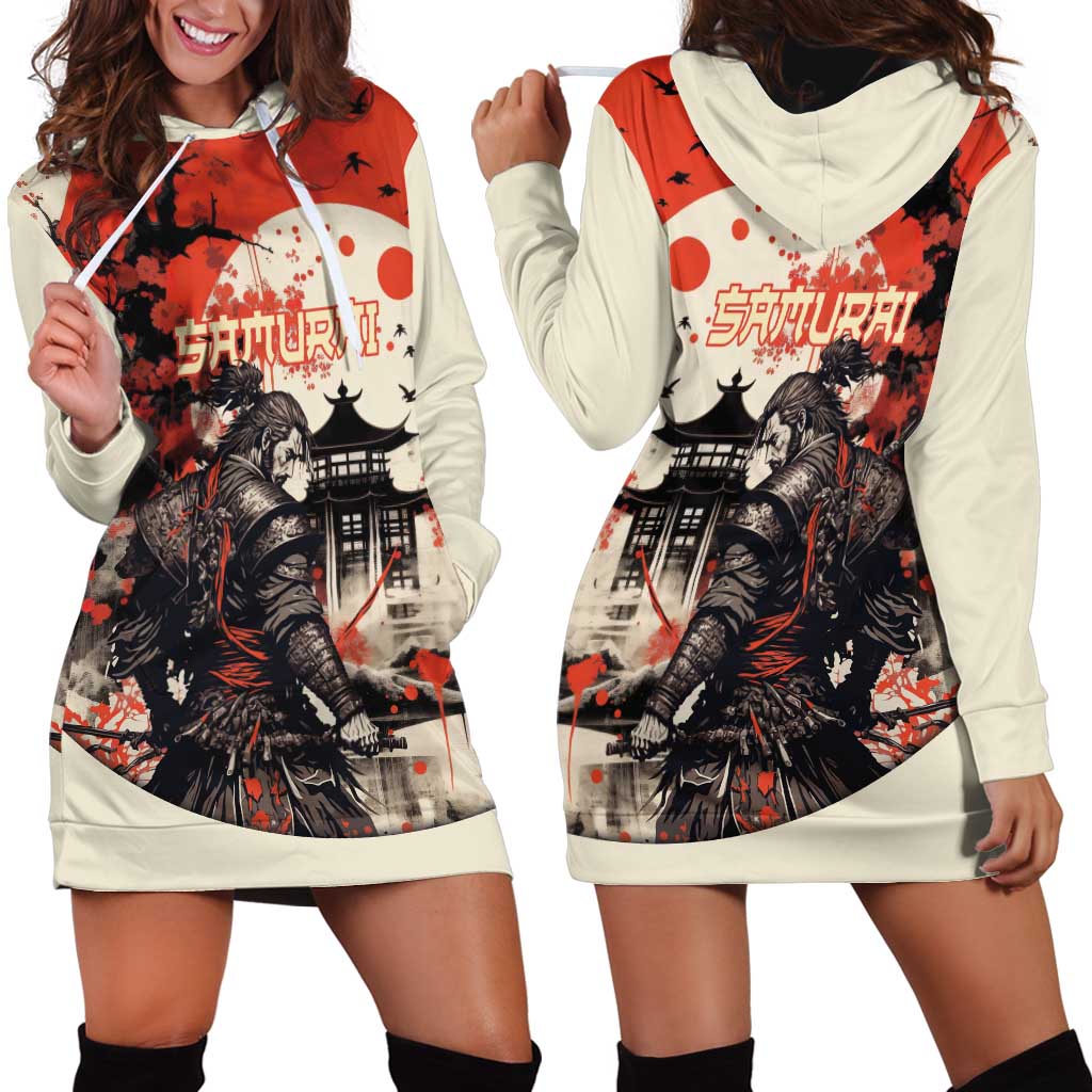 Samurai Warrior Japan Hoodie Dress Red-blossomed Tree Classic Japanese Stylized - Polynesian Pride