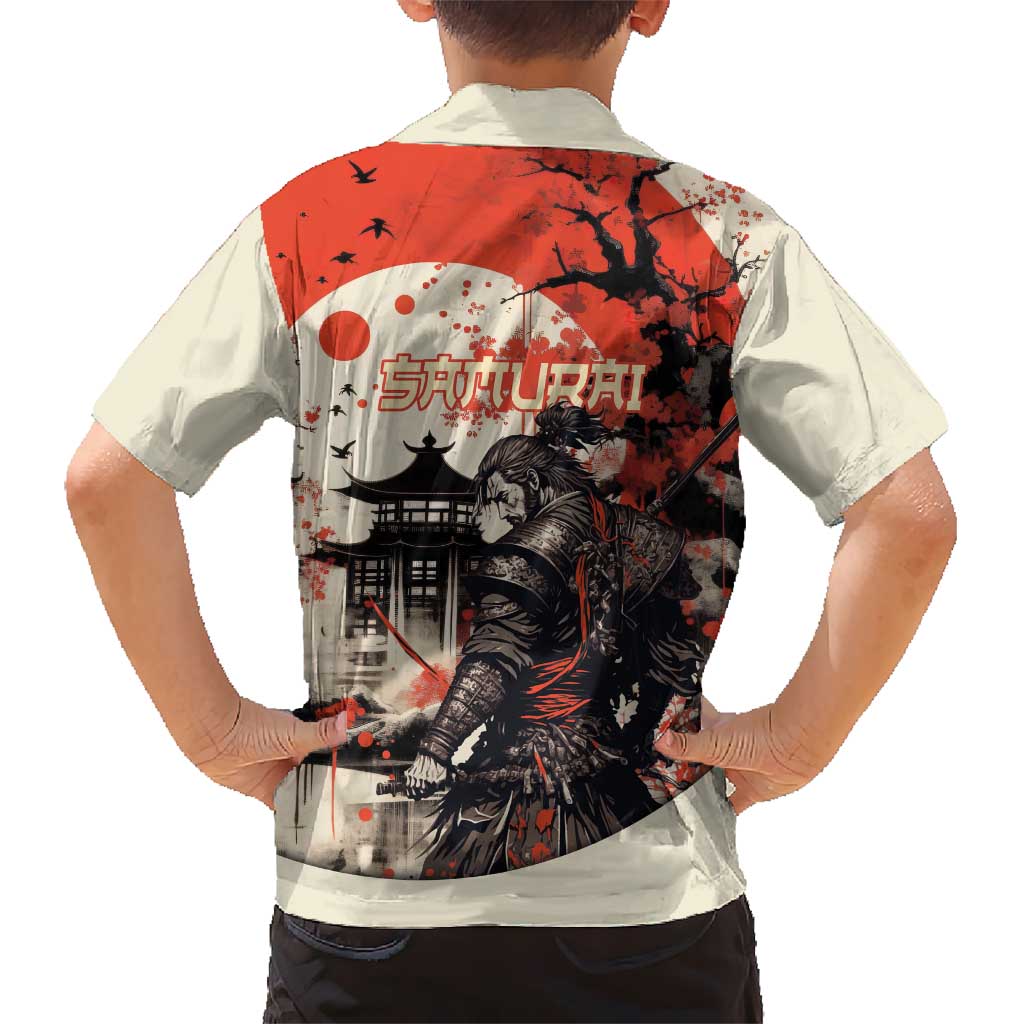 Samurai Warrior Japan Kid Hawaiian Shirt Red-blossomed Tree Classic Japanese Stylized - Polynesian Pride