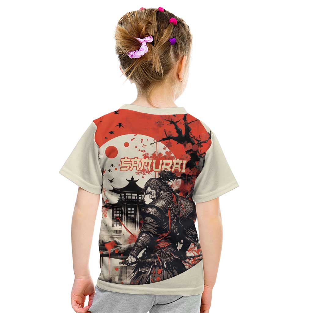 Samurai Warrior Japan Kid T Shirt Red-blossomed Tree Classic Japanese Stylized - Polynesian Pride