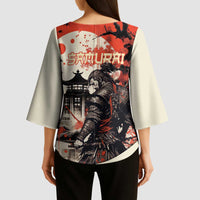 Samurai Warrior Japan Kimono Sleeve Blouse Red-blossomed Tree Classic Japanese Stylized - Polynesian Pride