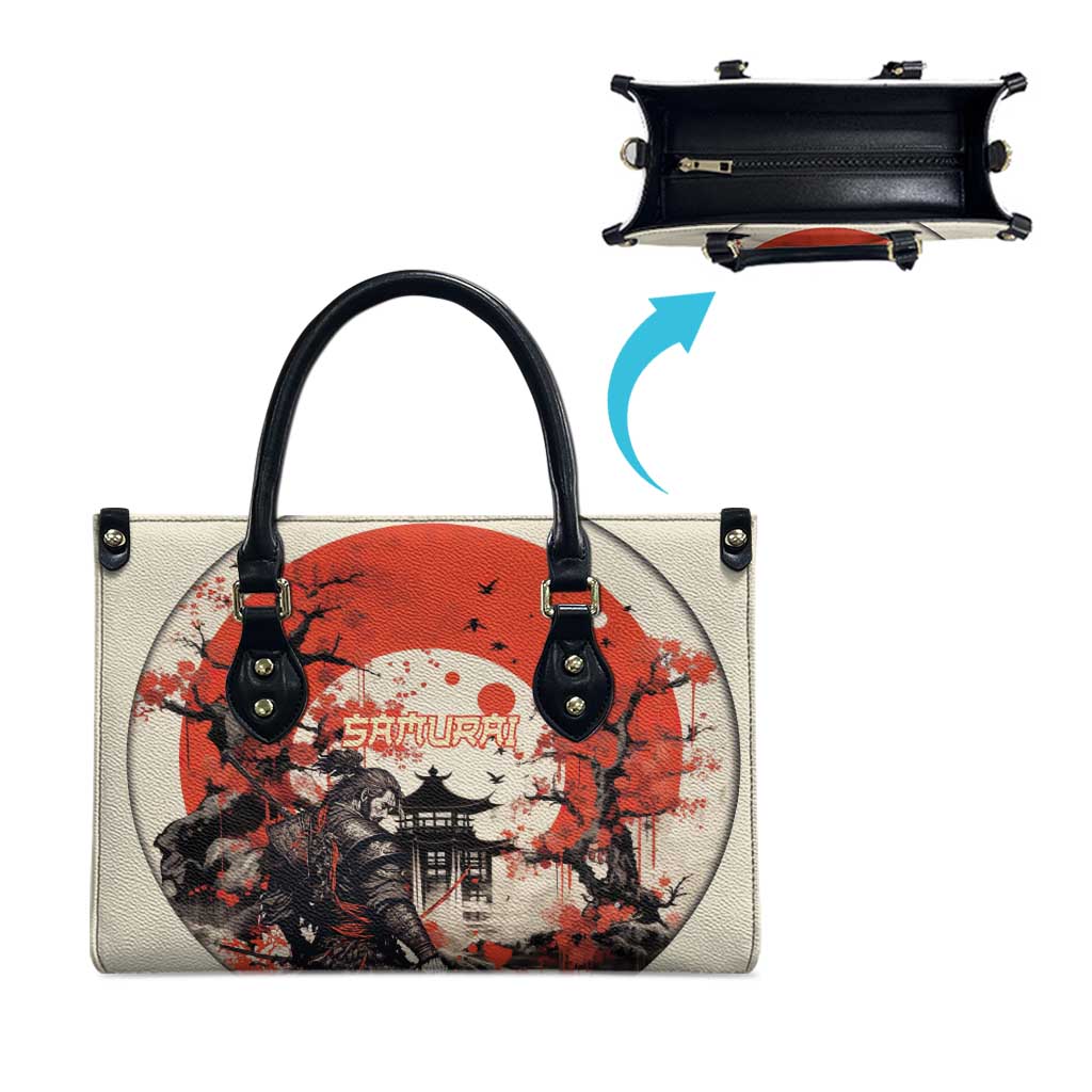Samurai Warrior Japan Leather Bag Red-blossomed Tree Classic Japanese Stylized - Polynesian Pride