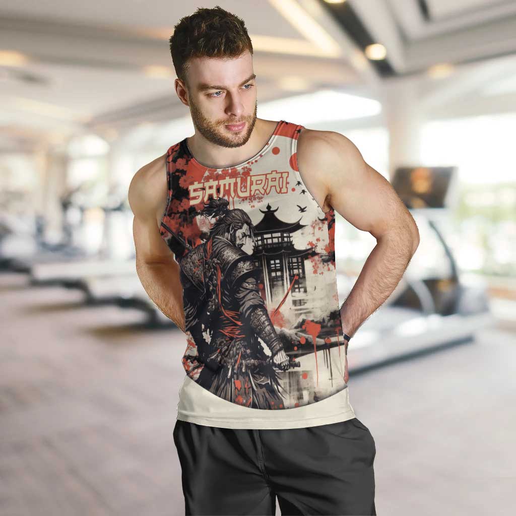 Samurai Warrior Japan Men Tank Top Red-blossomed Tree Classic Japanese Stylized - Polynesian Pride