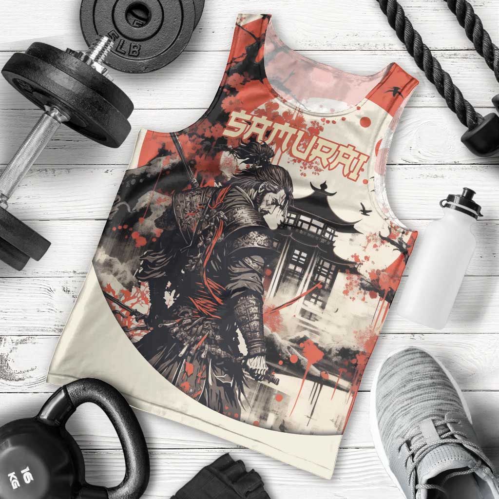 Samurai Warrior Japan Men Tank Top Red-blossomed Tree Classic Japanese Stylized - Polynesian Pride