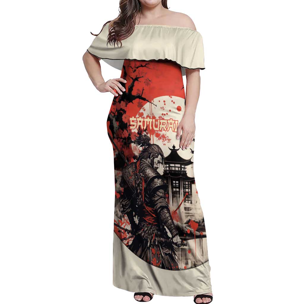 Samurai Warrior Japan Off Shoulder Maxi Dress Red-blossomed Tree Classic Japanese Stylized LT14 Women Red - Polynesian Pride