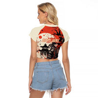 Samurai Warrior Japan Raglan Cropped T Shirt Red-blossomed Tree Classic Japanese Stylized - Polynesian Pride