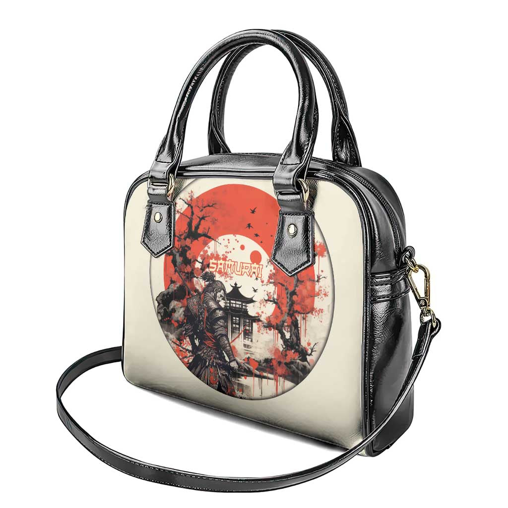 Samurai Warrior Japan Shoulder Handbag Red-blossomed Tree Classic Japanese Stylized - Polynesian Pride