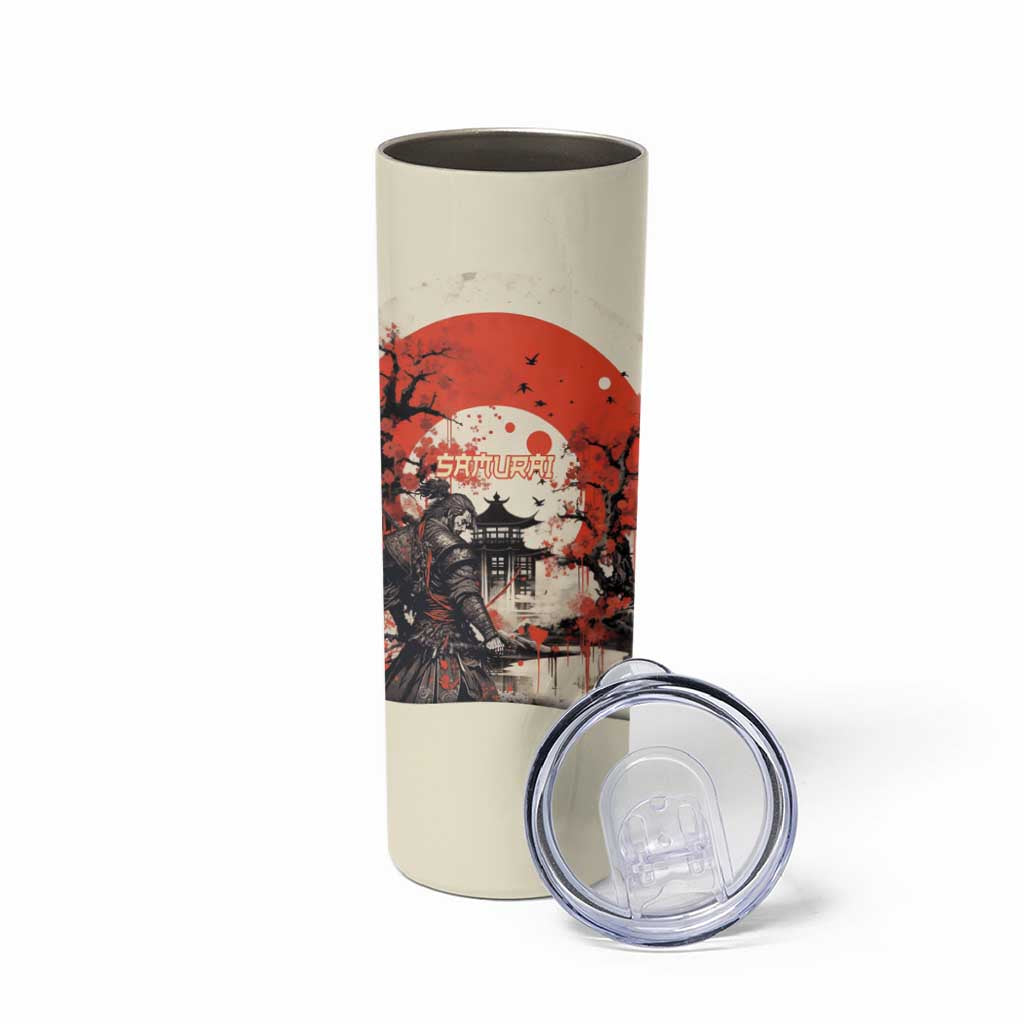 Samurai Warrior Japan Skinny Tumbler Red-blossomed Tree Classic Japanese Stylized - Polynesian Pride