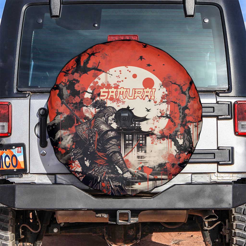 Samurai Warrior Japan Spare Tire Cover Red-blossomed Tree Classic Japanese Stylized - Polynesian Pride
