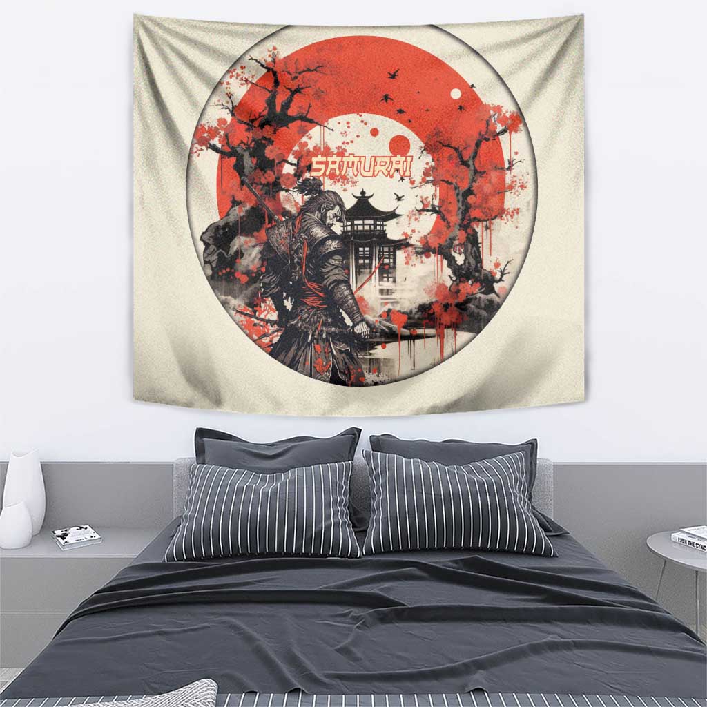 Samurai Warrior Japan Tapestry Red-blossomed Tree Classic Japanese Stylized LT14 - Polynesian Pride