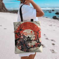 Samurai Warrior Japan Tote Bag Red-blossomed Tree Classic Japanese Stylized - Polynesian Pride