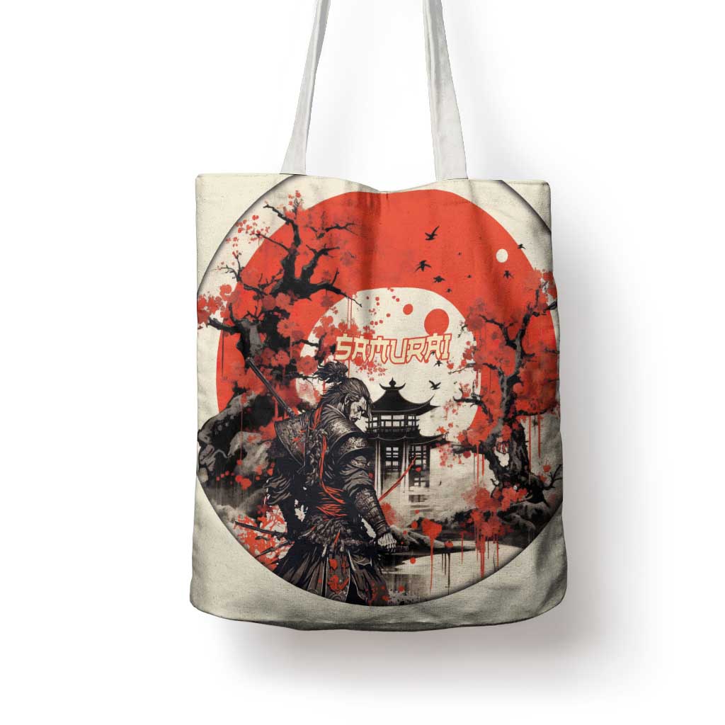 Samurai Warrior Japan Tote Bag Red-blossomed Tree Classic Japanese Stylized - Polynesian Pride