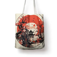 Samurai Warrior Japan Tote Bag Red-blossomed Tree Classic Japanese Stylized - Polynesian Pride