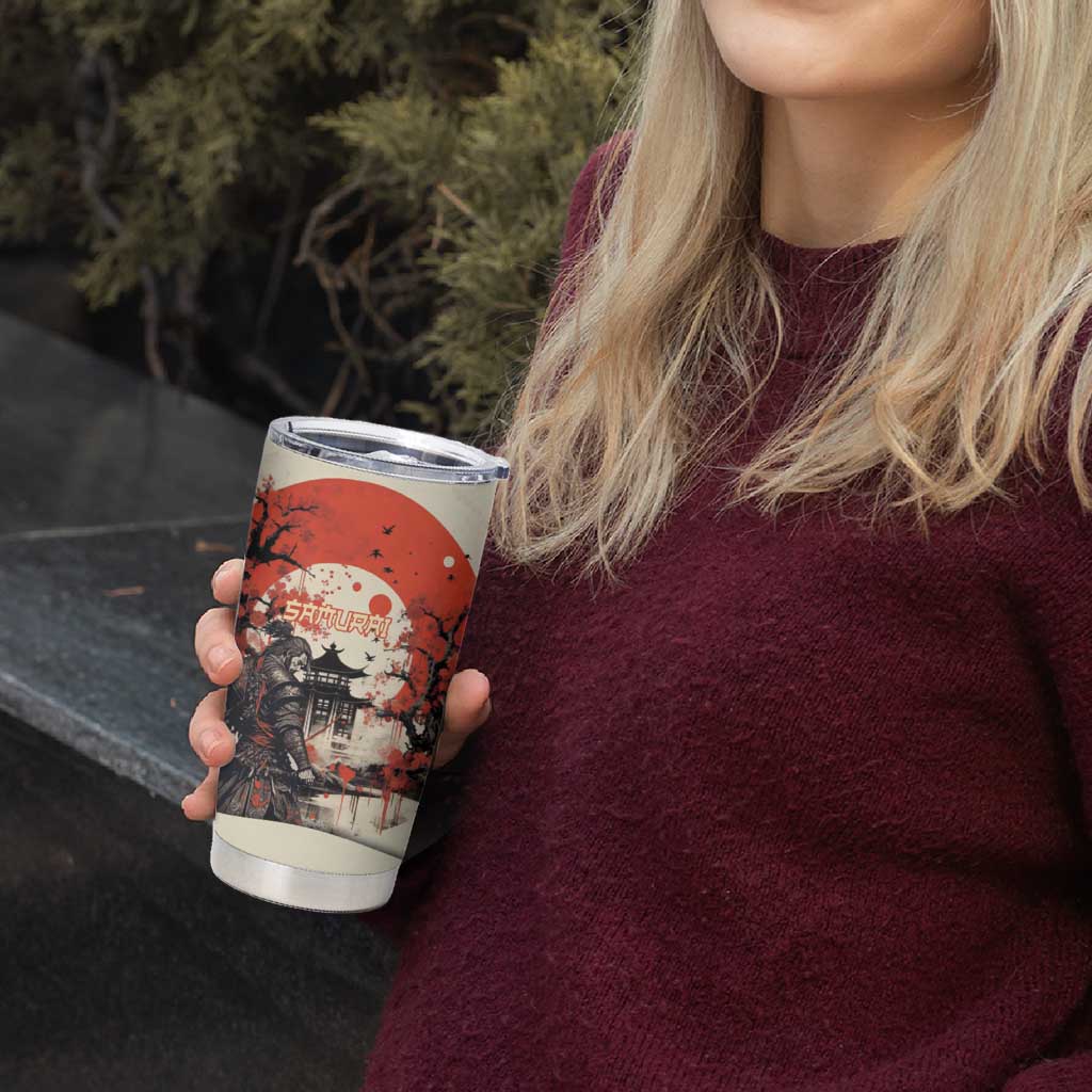 Samurai Warrior Japan Tumbler Cup Red-blossomed Tree Classic Japanese Stylized - Polynesian Pride