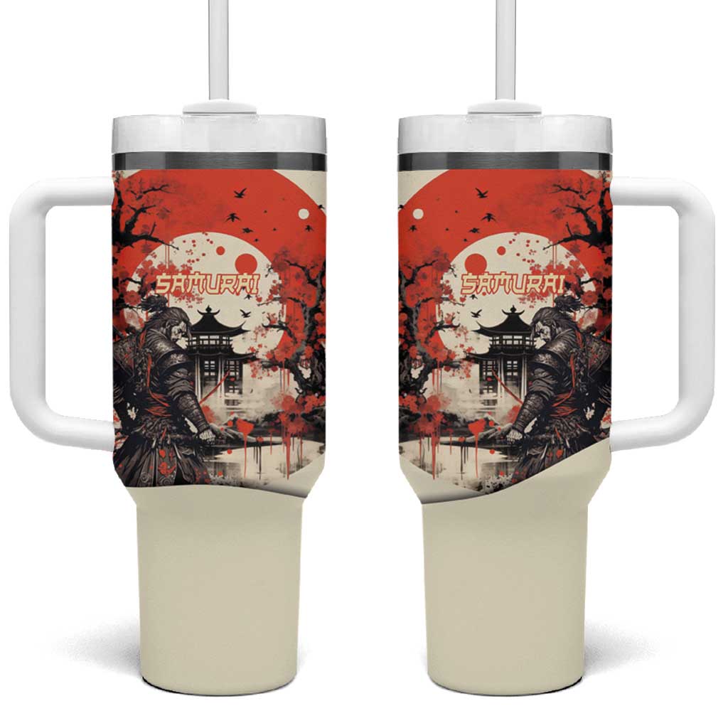 Samurai Warrior Japan Tumbler With Handle Red-blossomed Tree Classic Japanese Stylized - Polynesian Pride