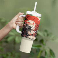 Samurai Warrior Japan Tumbler With Handle Red-blossomed Tree Classic Japanese Stylized - Polynesian Pride