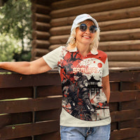 Samurai Warrior Japan Women Polo Shirt Red-blossomed Tree Classic Japanese Stylized - Polynesian Pride