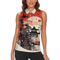 Samurai Warrior Japan Women Sleeveless Polo Shirt Red-blossomed Tree Classic Japanese Stylized - Polynesian Pride