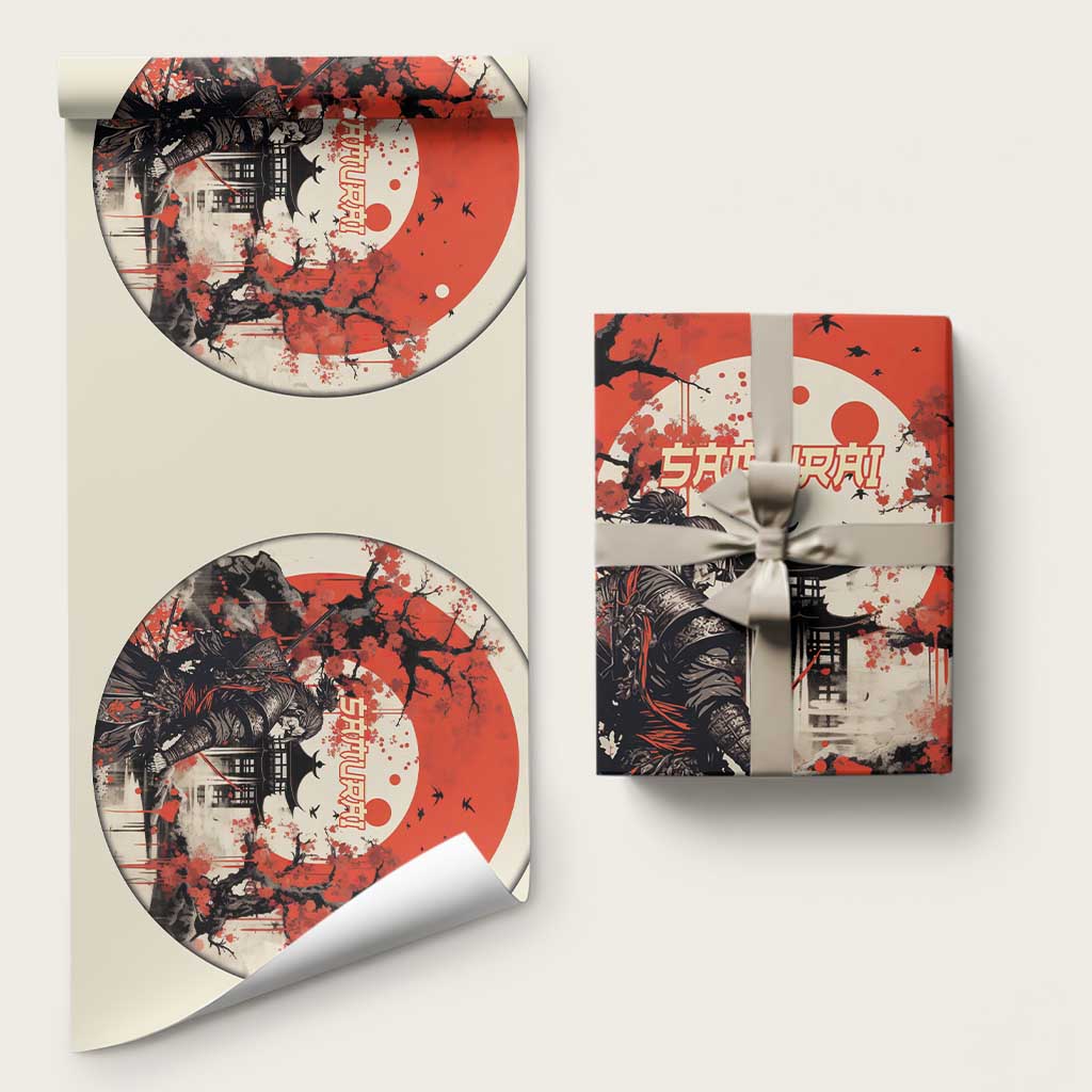 Samurai Warrior Japan Wrapping Paper Red-blossomed Tree Classic Japanese Stylized - Polynesian Pride