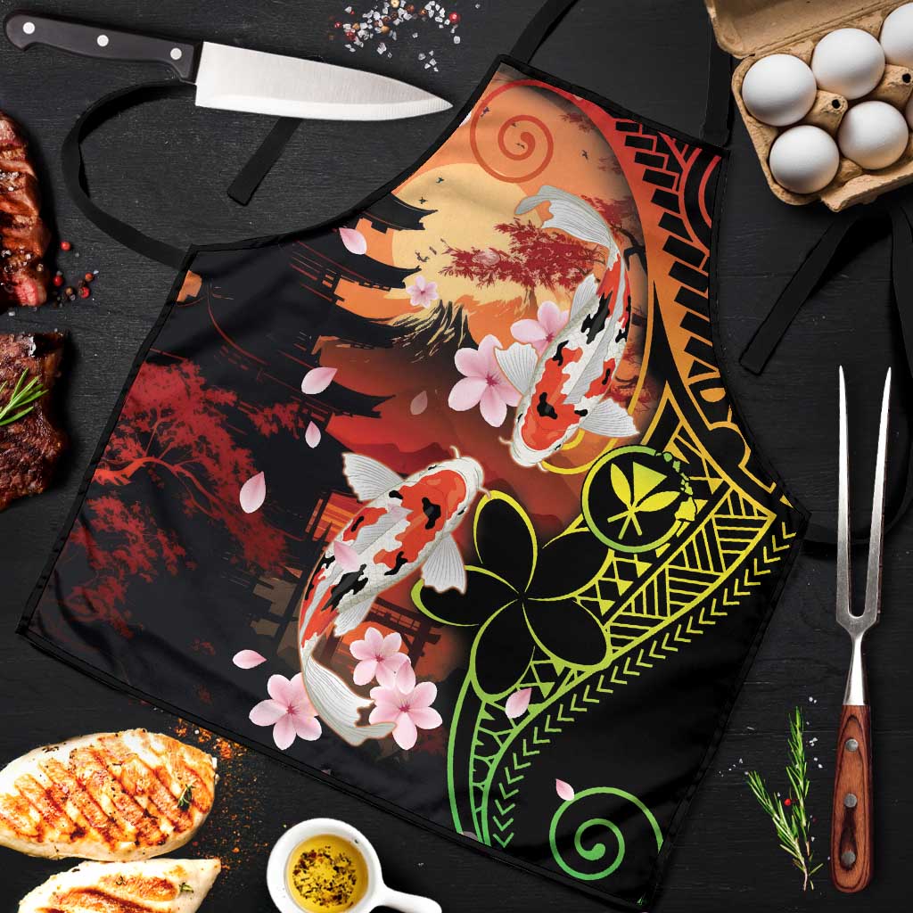 Hawaiian and Japanese Apron Koi Fish With Kanaka Polynesian Tattoo LT14 Black - Polynesian Pride