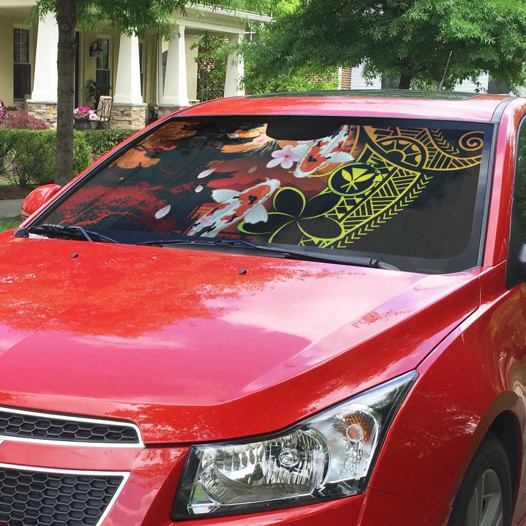 Hawaiian and Japanese Auto Sun Shade Koi Fish With Kanaka Polynesian Tattoo - Polynesian Pride