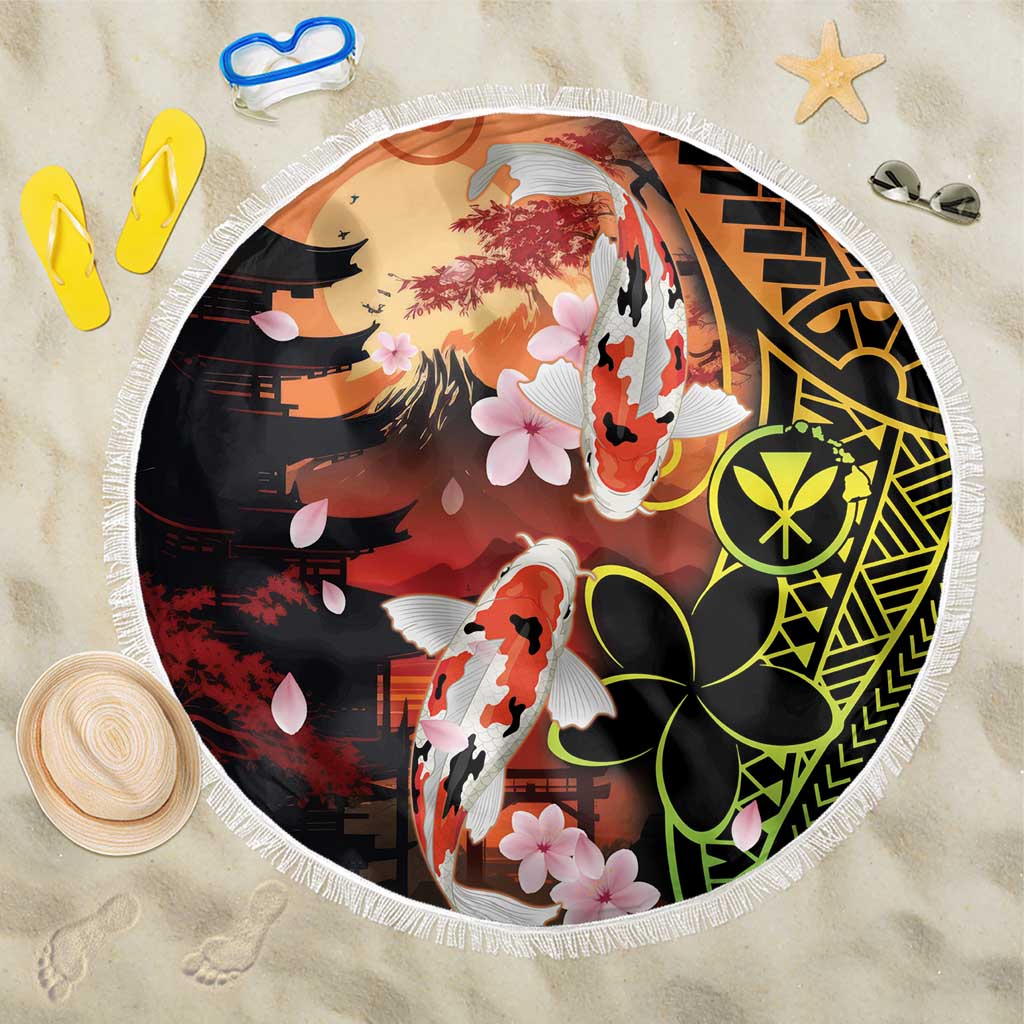Hawaiian and Japanese Beach Blanket Koi Fish With Kanaka Polynesian Tattoo - Polynesian Pride
