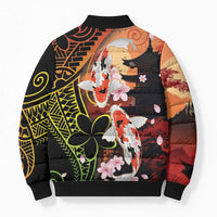Hawaiian and Japanese Bomber Puffer Jacket Koi Fish With Kanaka Polynesian Tattoo - Polynesian Pride