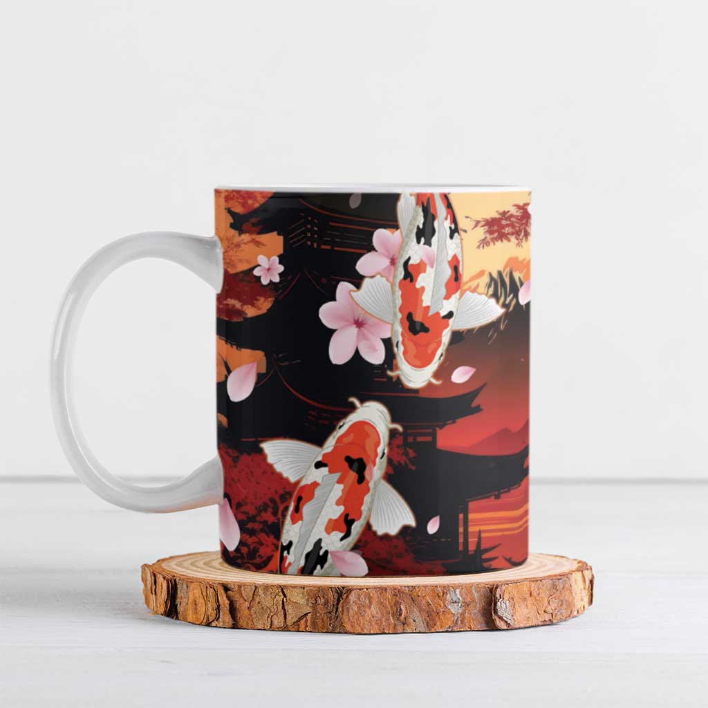 Hawaiian and Japanese Ceramic Mug Koi Fish With Kanaka Polynesian Tattoo - Polynesian Pride