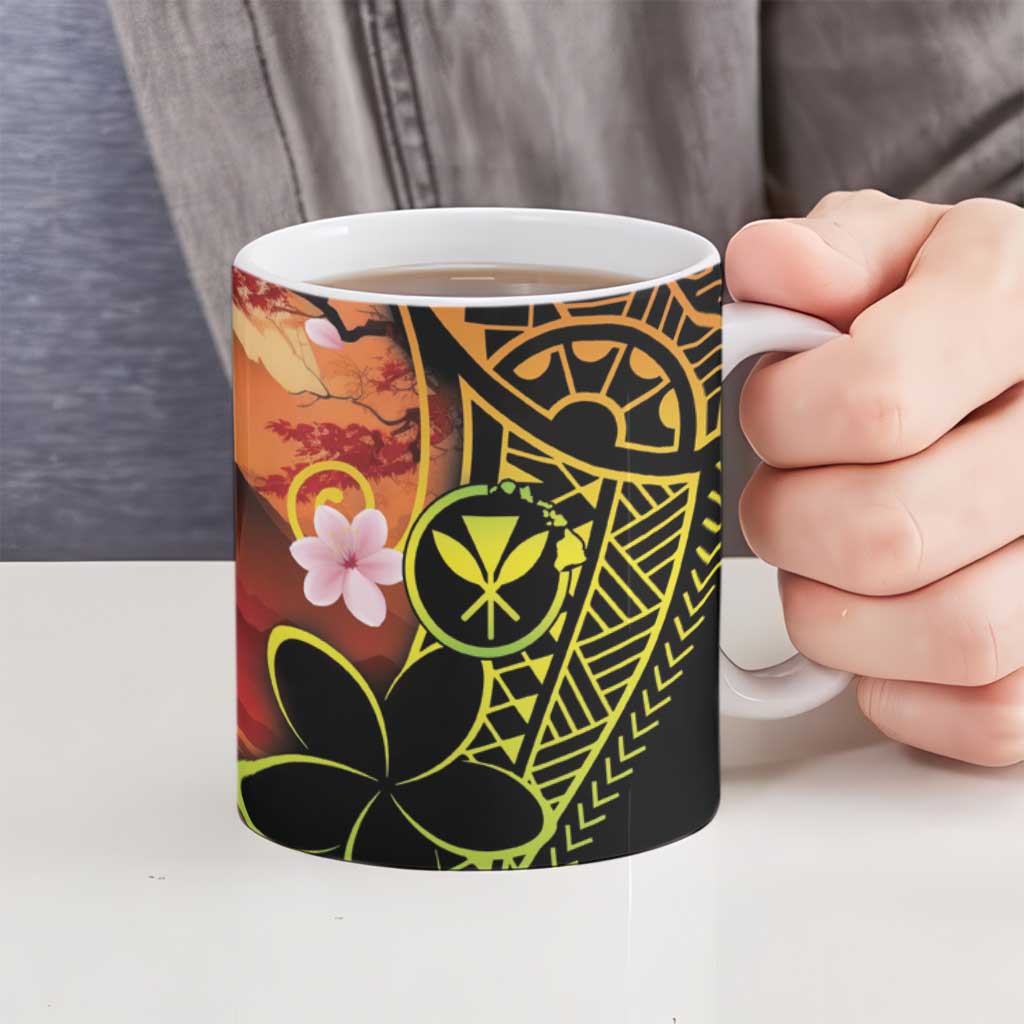 Hawaiian and Japanese Ceramic Mug Koi Fish With Kanaka Polynesian Tattoo - Polynesian Pride