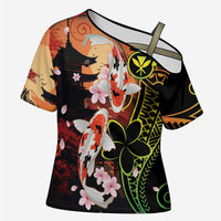 Hawaiian and Japanese Cross Shoulder Shirt Koi Fish With Kanaka Polynesian Tattoo - Polynesian Pride