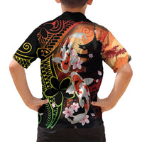 Hawaiian and Japanese Family Matching Tank Maxi Dress and Hawaiian Shirt Koi Fish With Kanaka Polynesian Tattoo - Polynesian Pride
