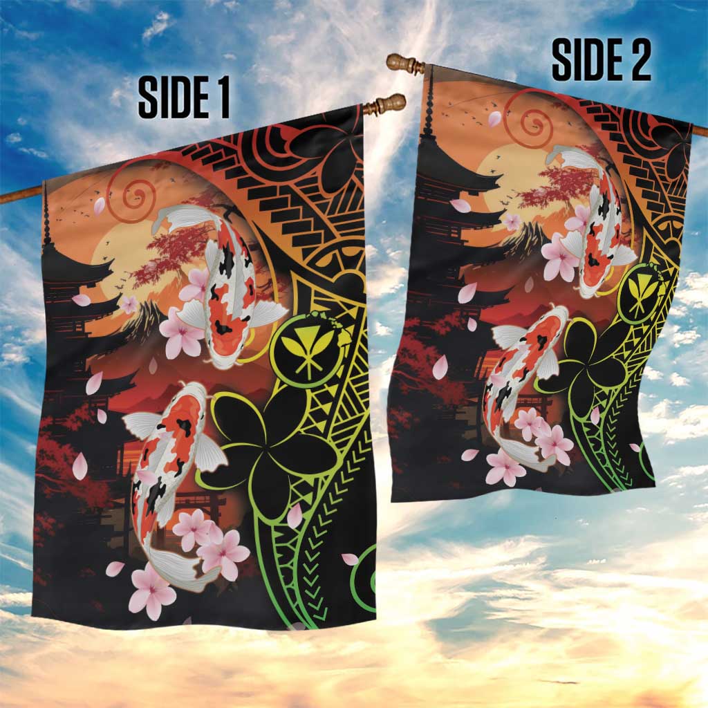 Hawaiian and Japanese Garden Flag Koi Fish With Kanaka Polynesian Tattoo - Polynesian Pride