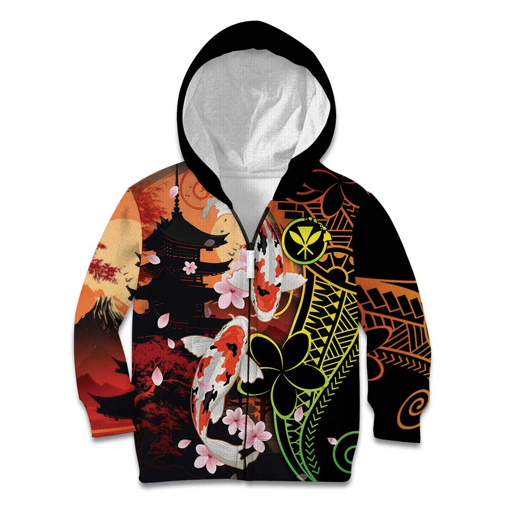 Hawaiian and Japanese Kid Hoodie Koi Fish With Kanaka Polynesian Tattoo - Polynesian Pride