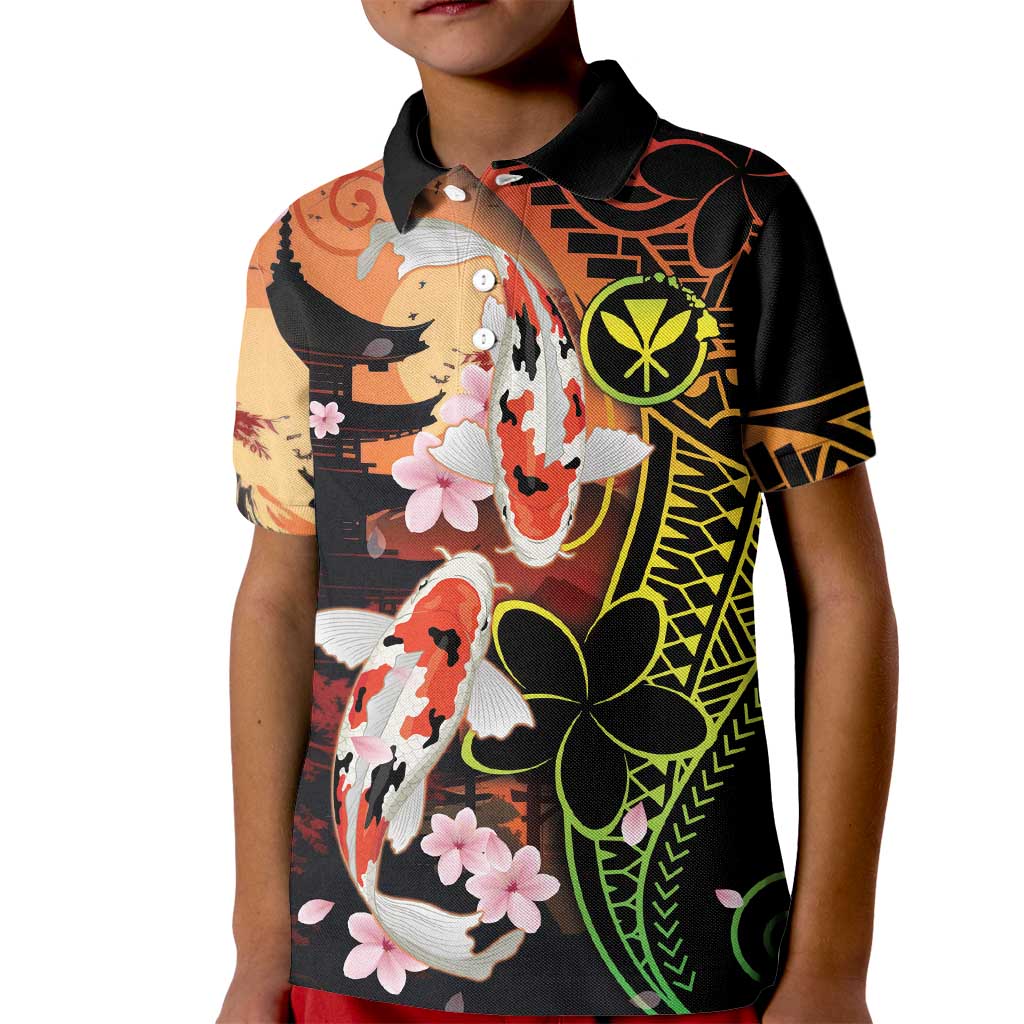 Hawaiian and Japanese Kid Polo Shirt Koi Fish With Kanaka Polynesian Tattoo - Polynesian Pride