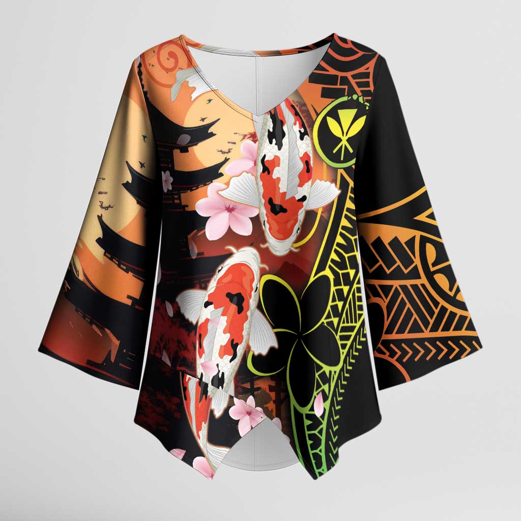 Hawaiian and Japanese Kimono Sleeve Blouse Koi Fish With Kanaka Polynesian Tattoo - Polynesian Pride