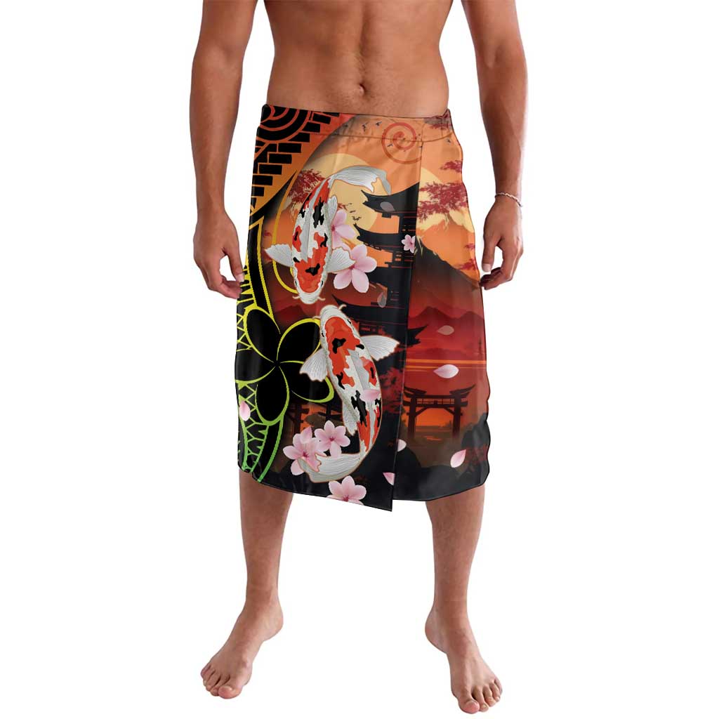 Hawaiian and Japanese Lavalava Koi Fish With Kanaka Polynesian Tattoo LT14 Black - Polynesian Pride