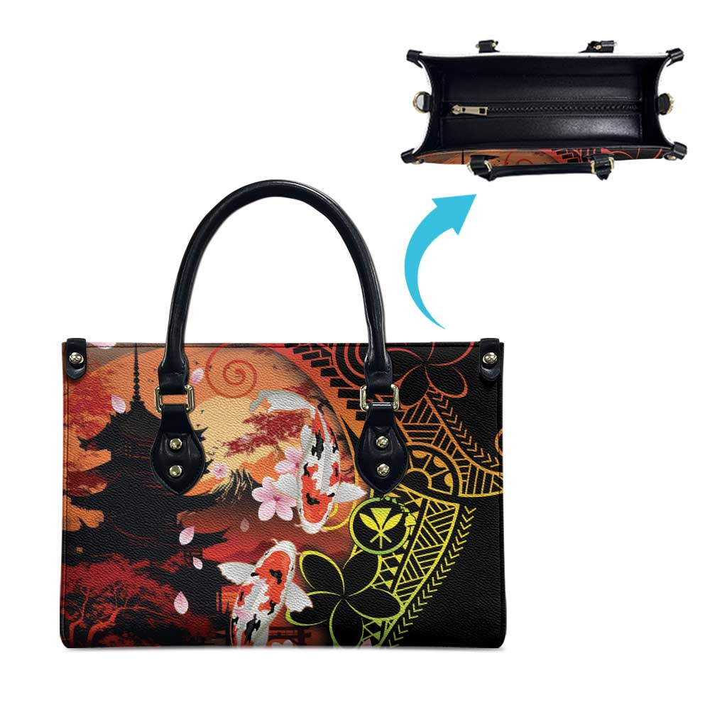 Hawaiian and Japanese Leather Bag Koi Fish With Kanaka Polynesian Tattoo - Polynesian Pride